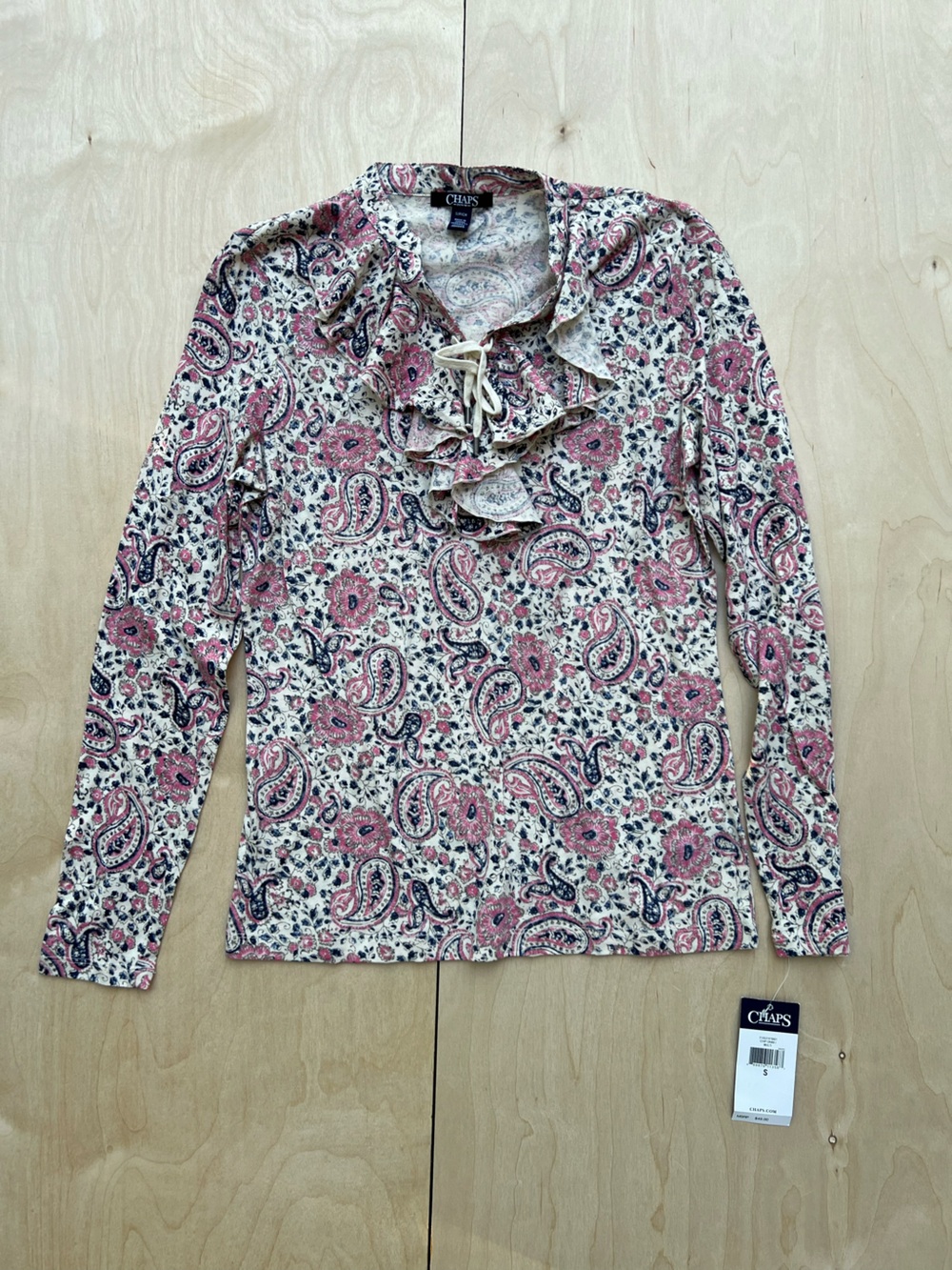 Chaps Women's Multicolor Paisley Ruffle Tie-Neck Top